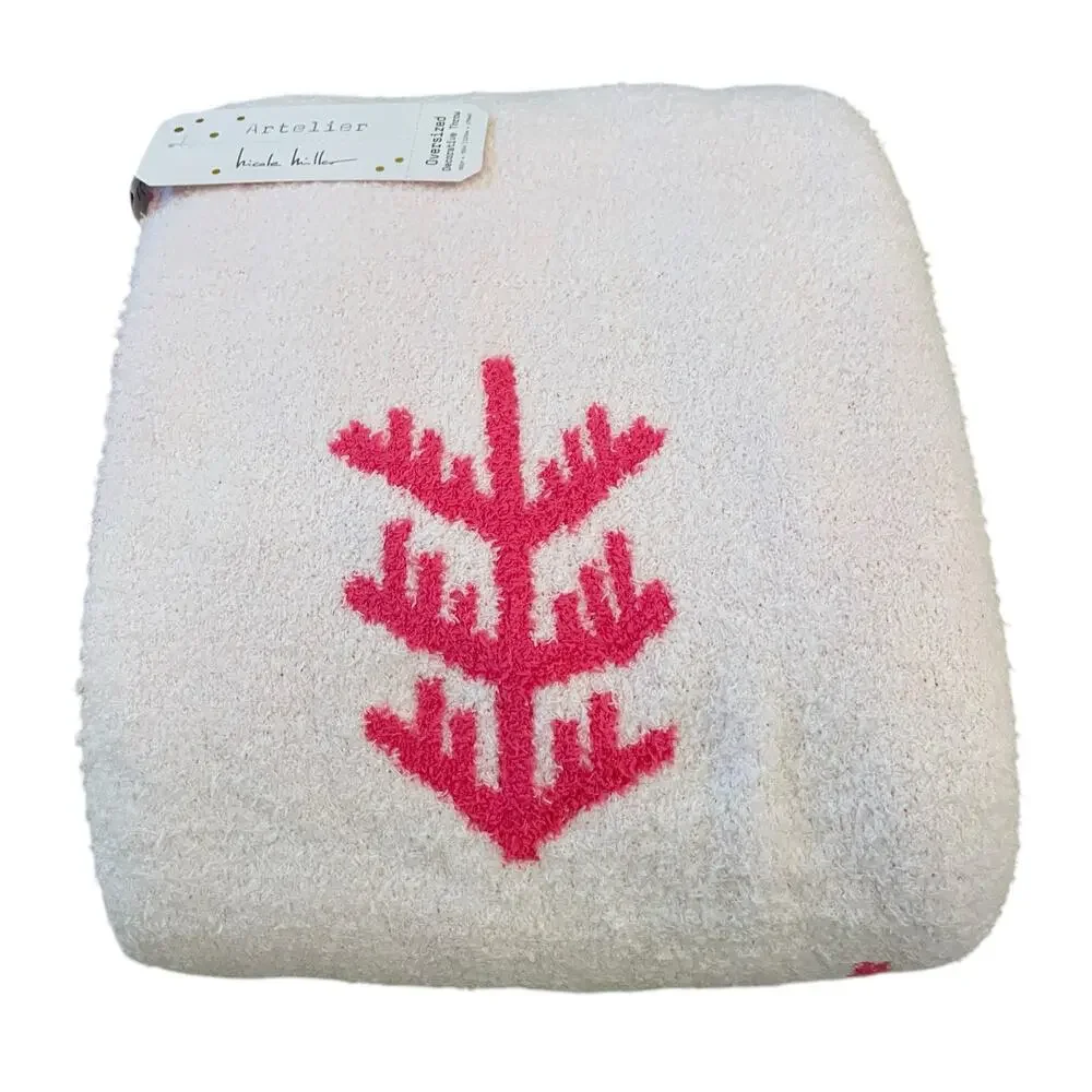 Nicole Miller Reversible Christmas Tree Throw Blanket 50x70 Hot Pink & White New